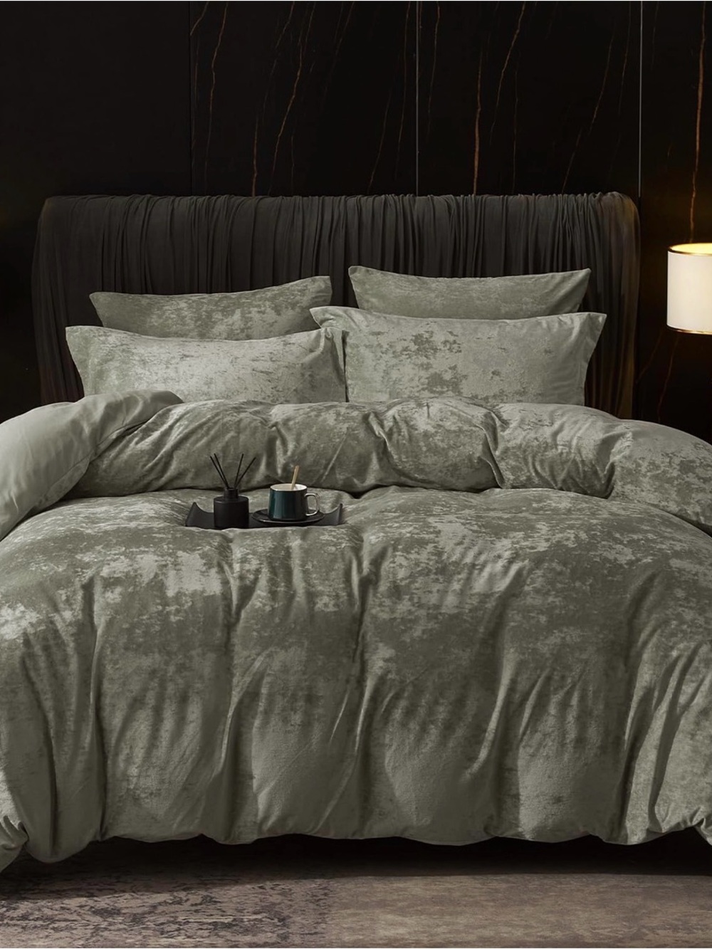 Truly Velvet Duvet Cover Set in Smokey Olive